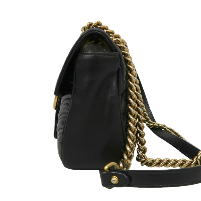 GUCCI Marmont 26 Quilted Shoulder Bag, Black Leather With Black GG Logo 027 mdg