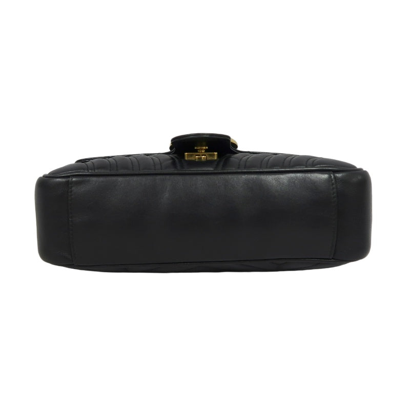 GUCCI Marmont 26 Quilted Shoulder Bag, Black Leather With Black GG Logo 027 mdg