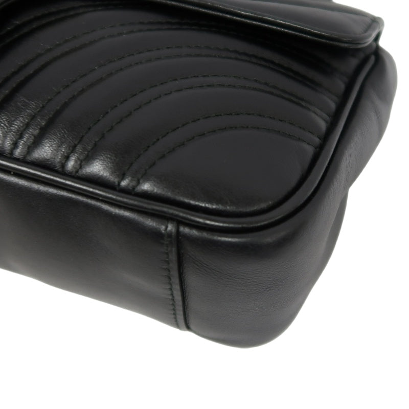GUCCI Marmont 26 Quilted Shoulder Bag, Black Leather With Black GG Logo 027 mdg