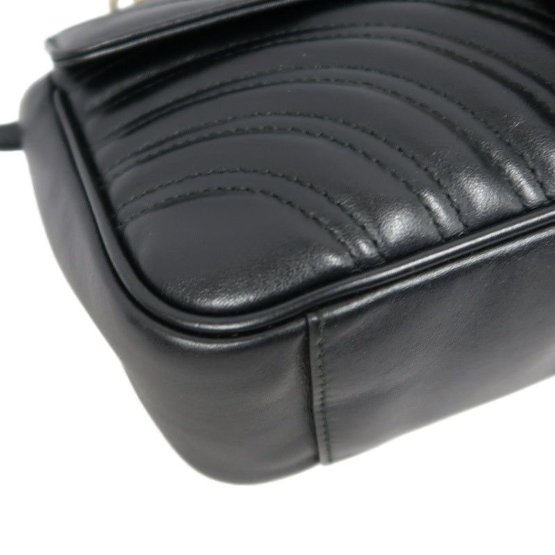 GUCCI Marmont 26 Quilted Shoulder Bag, Black Leather With Black GG Logo 027 mdg