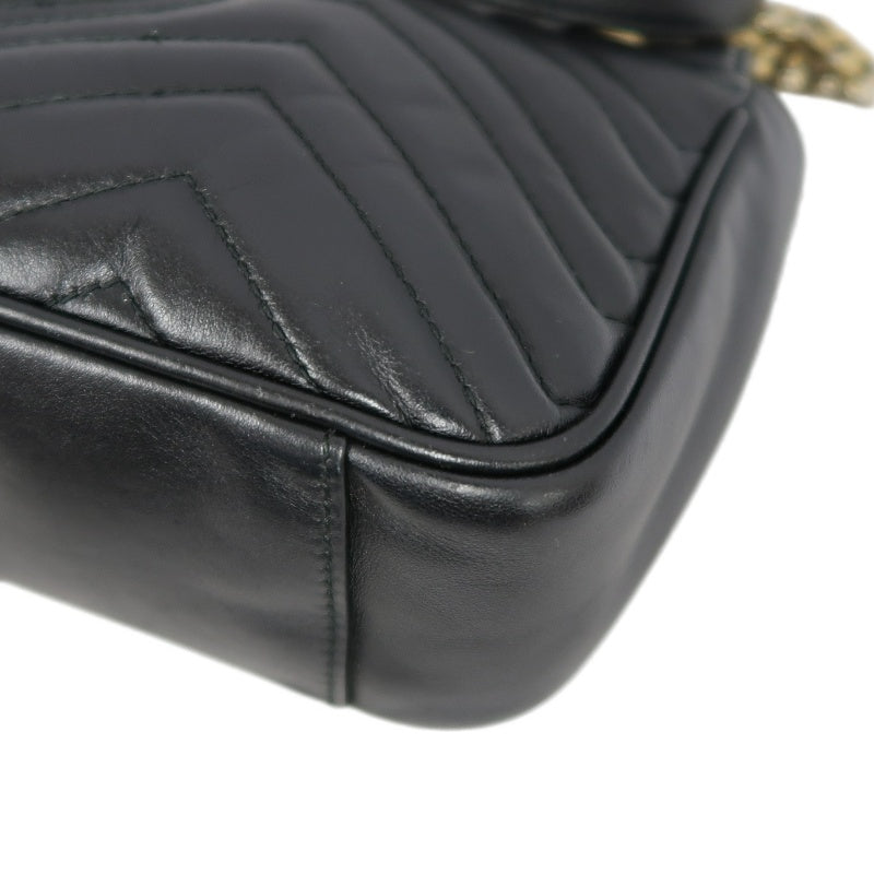 GUCCI Marmont 26 Quilted Shoulder Bag, Black Leather With Black GG Logo 027 mdg