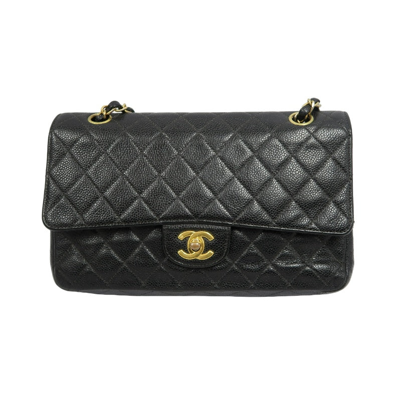 CHANEL Matelasse Classic Flap Shoulder Bag Caviar Leather Black Gold Hardware