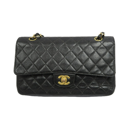 CHANEL Matelasse Classic Flap Shoulder Bag Caviar Leather Black Gold Hardware