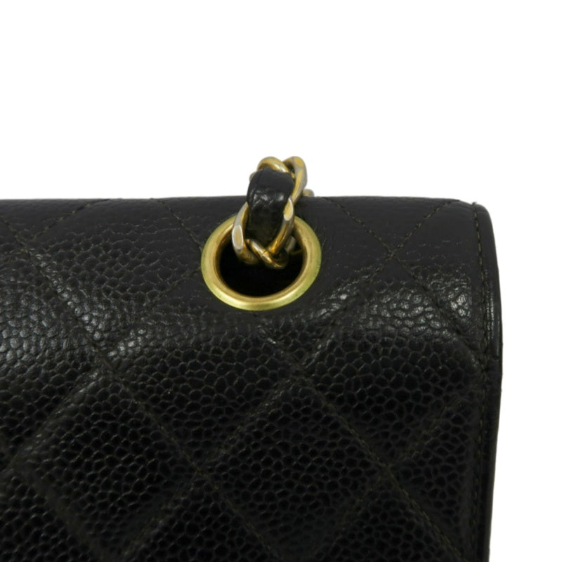 CHANEL Matelasse Classic Flap Shoulder Bag Caviar Leather Black Gold Hardware