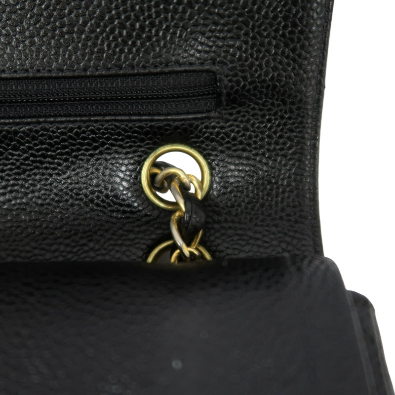 CHANEL Matelasse Classic Flap Shoulder Bag Caviar Leather Black Gold Hardware
