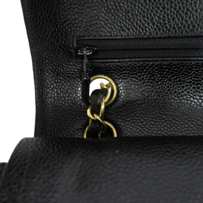 CHANEL Matelasse Classic Flap Shoulder Bag Caviar Leather Black Gold Hardware