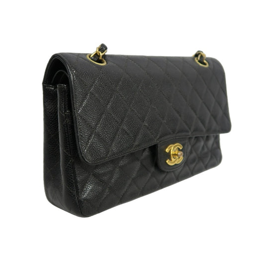 CHANEL Matelasse Classic Flap Shoulder Bag Caviar Leather Black Gold Hardware