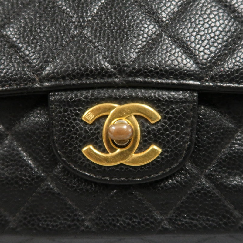 CHANEL Matelasse Classic Flap Shoulder Bag Caviar Leather Black Gold Hardware