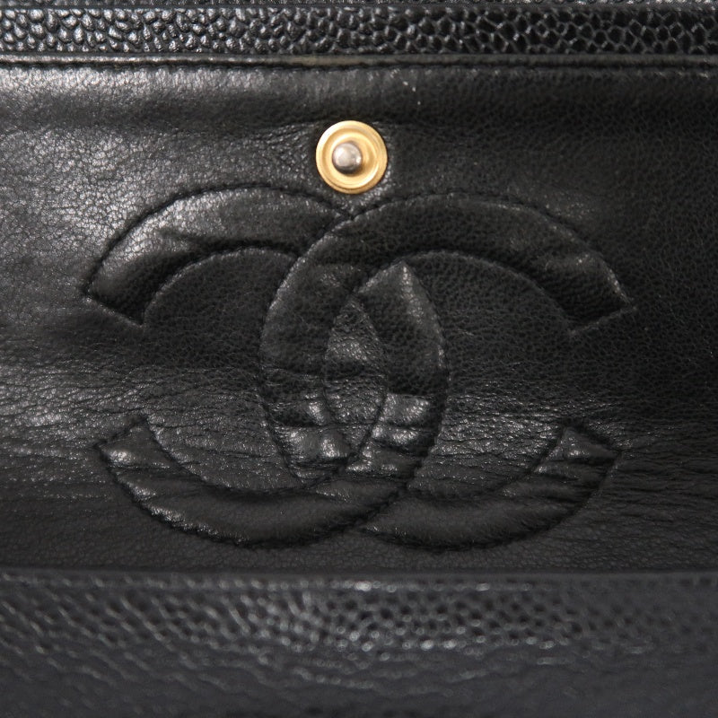 CHANEL Matelasse Classic Flap Shoulder Bag Caviar Leather Black Gold Hardware