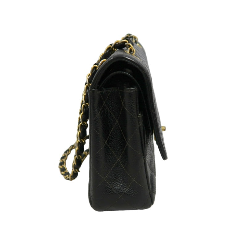 CHANEL Matelasse Classic Flap Shoulder Bag Caviar Leather Black Gold Hardware