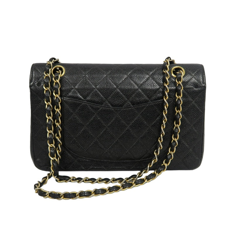 CHANEL Matelasse Classic Flap Shoulder Bag Caviar Leather Black Gold Hardware