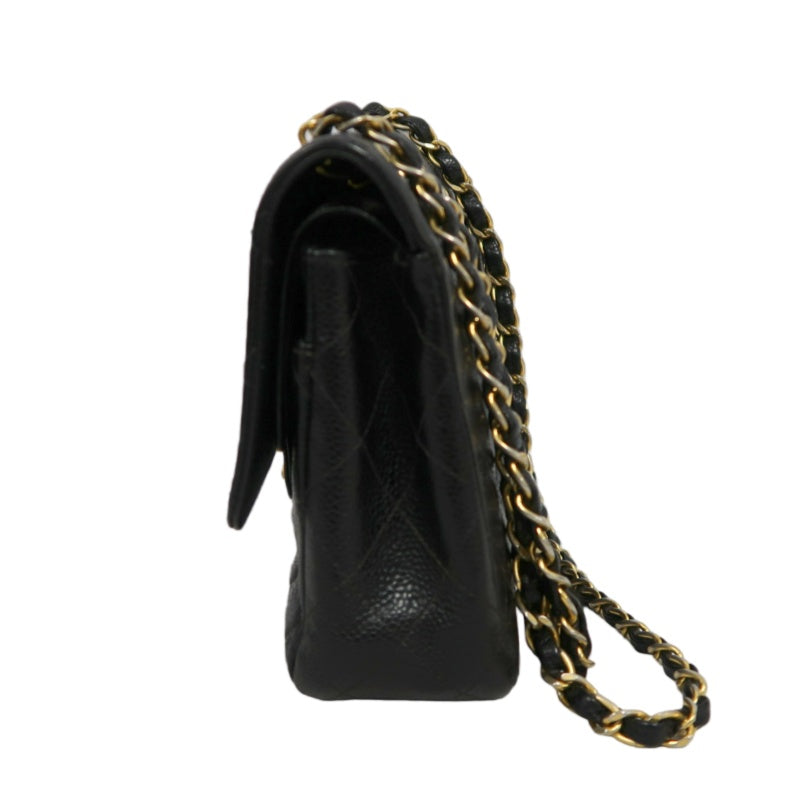 CHANEL Matelasse Classic Flap Shoulder Bag Caviar Leather Black Gold Hardware