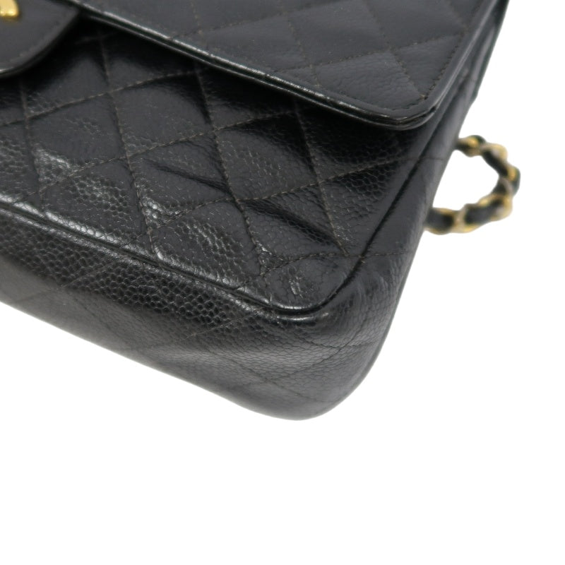 CHANEL Matelasse Classic Flap Shoulder Bag Caviar Leather Black Gold Hardware
