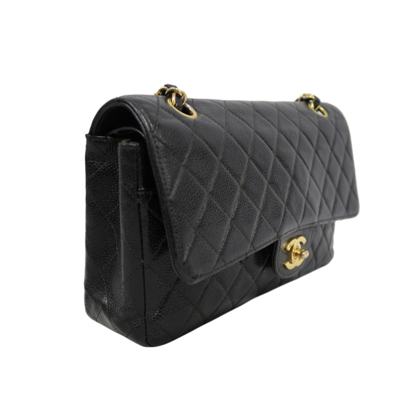 CHANELMatelassé Classic Flap Shoulder Bag Caviar Leather Black Gold Hardware