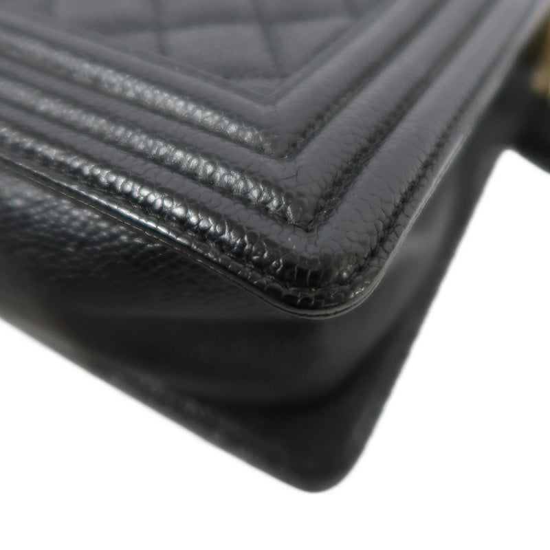 CHANEL Boy Shoulder Bag Caviar Leather Black Gold Hardware