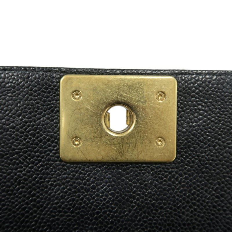 CHANEL Boy Shoulder Bag Caviar Leather Black Gold Hardware