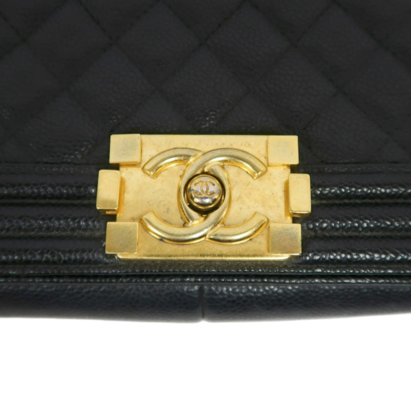 CHANEL Boy Shoulder Bag Caviar Leather Black Gold Hardware