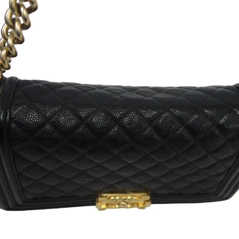 CHANEL Boy Shoulder Bag Caviar Leather Black Gold Hardware
