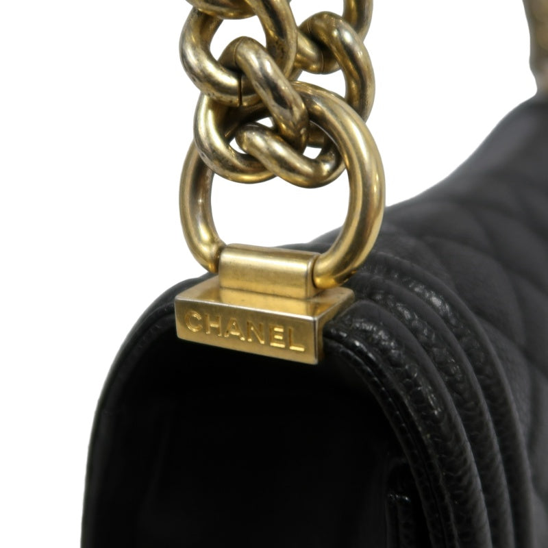 CHANEL Boy Shoulder Bag Caviar Leather Black Gold Hardware