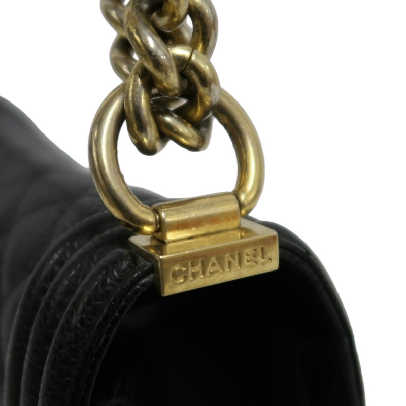 CHANEL Boy Shoulder Bag Caviar Leather Black Gold Hardware