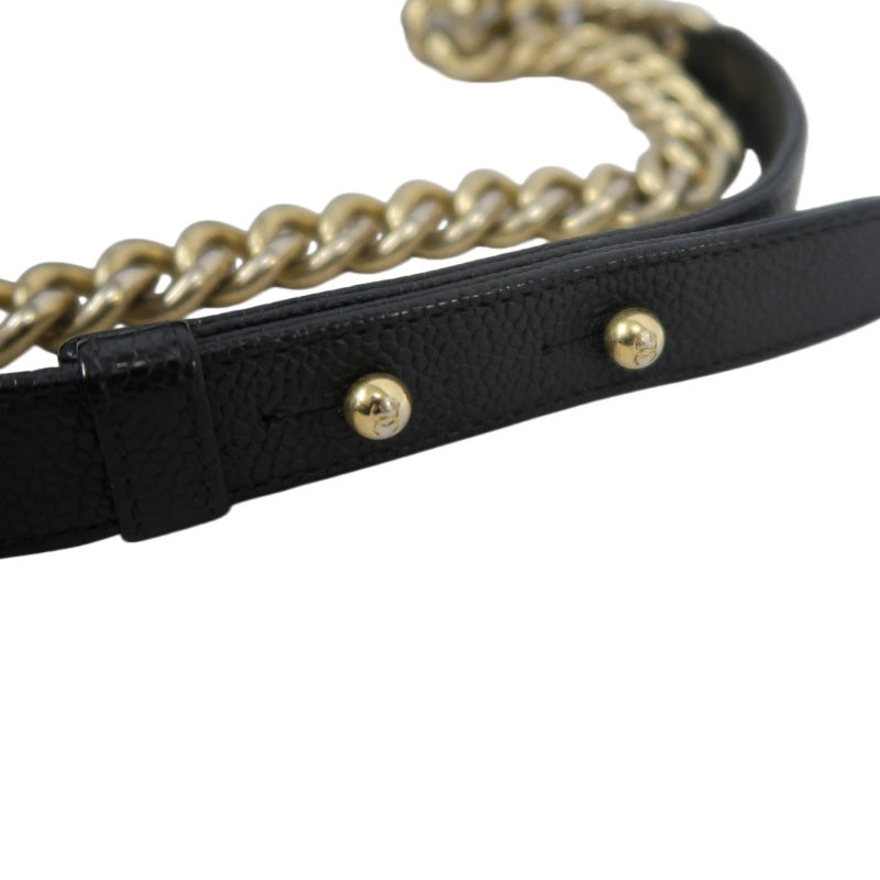 CHANEL Boy Shoulder Bag Caviar Leather Black Gold Hardware