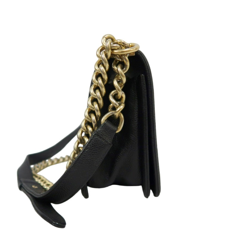 CHANEL Boy Shoulder Bag Caviar Leather Black Gold Hardware