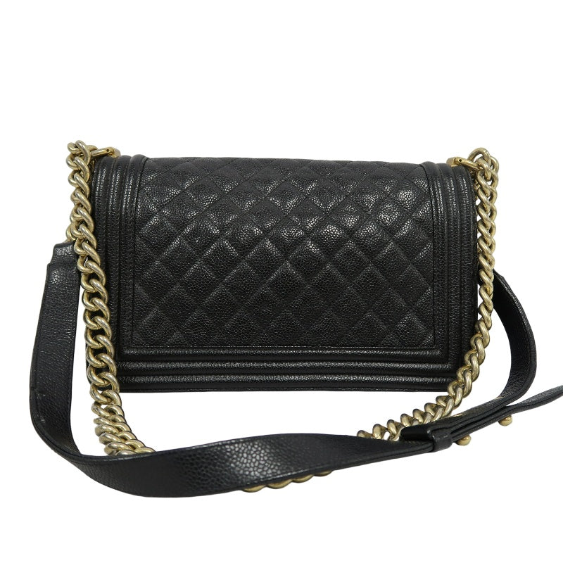 CHANEL Boy Shoulder Bag Caviar Leather Black Gold Hardware