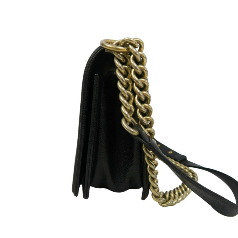 CHANEL Boy Shoulder Bag Caviar Leather Black Gold Hardware
