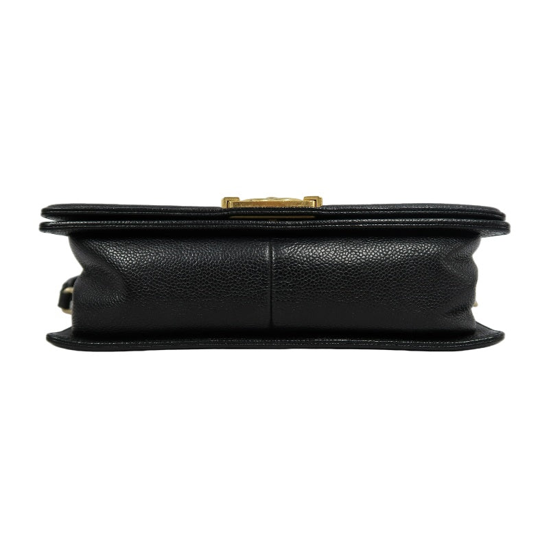 CHANEL Boy Shoulder Bag Caviar Leather Black Gold Hardware