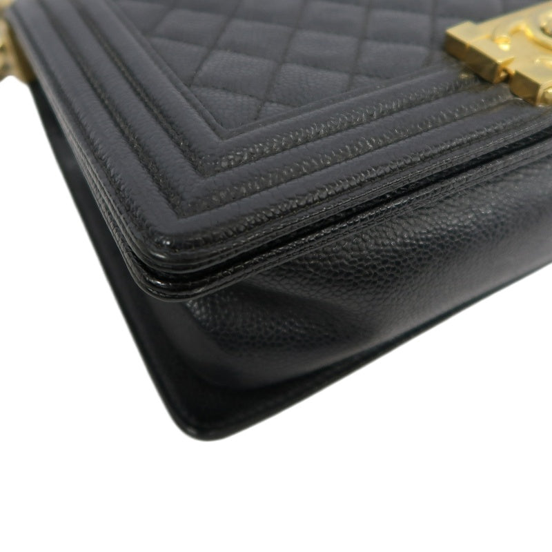CHANEL Boy Shoulder Bag Caviar Leather Black Gold Hardware