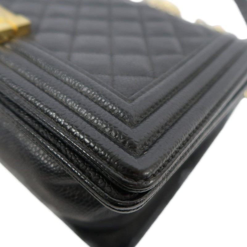CHANEL Boy Shoulder Bag Caviar Leather Black Gold Hardware