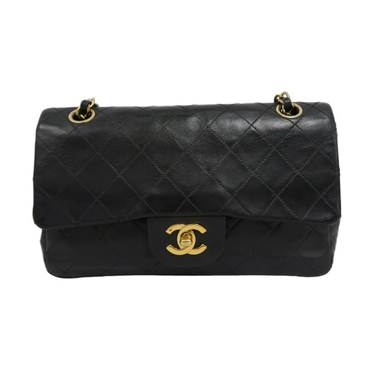 CHANEL Matelasse Classic Flap Shoulder Bag Lambskin Black Gold Hardware