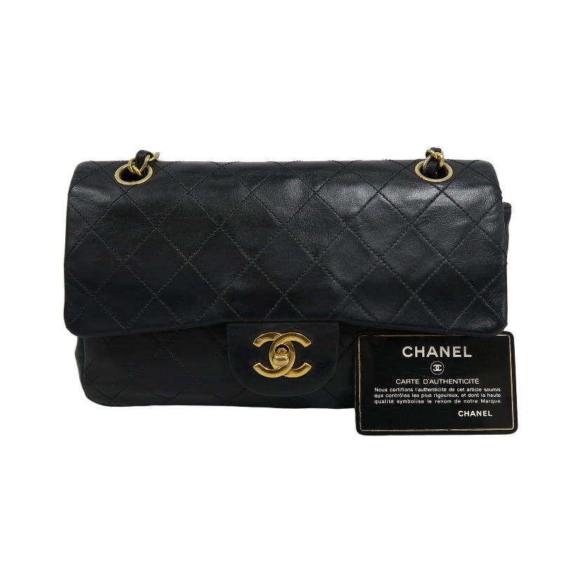 CHANEL Matelasse Classic Flap Shoulder Bag Lambskin Black Gold Hardware