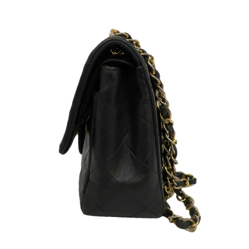 CHANEL Matelasse Classic Flap Shoulder Bag Lambskin Black Gold Hardware