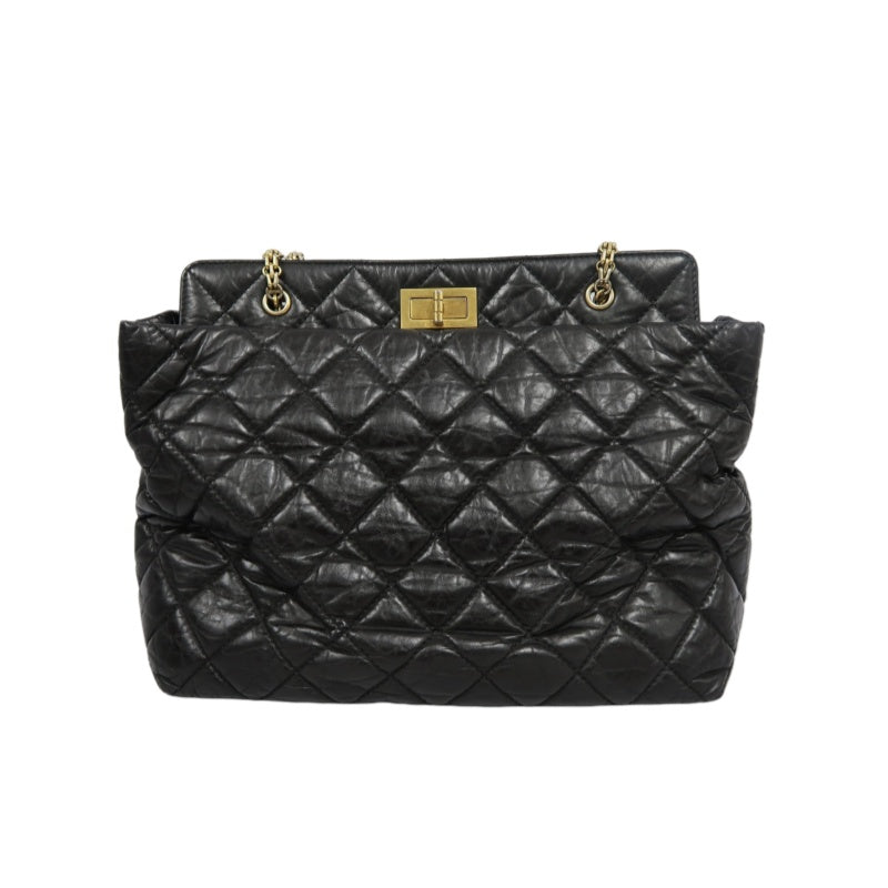 CHANEL Matelassé 2.55 Tote Bag Calfskin Black Gold Hardware