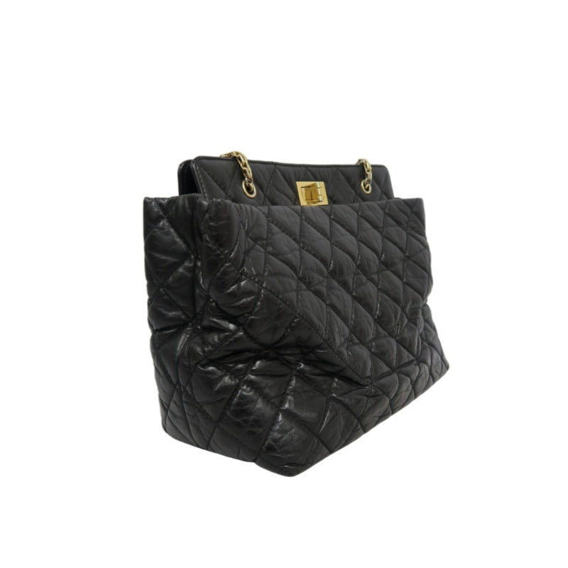 CHANEL Matelassé 2.55 Tote Bag Calfskin Black Gold Hardware
