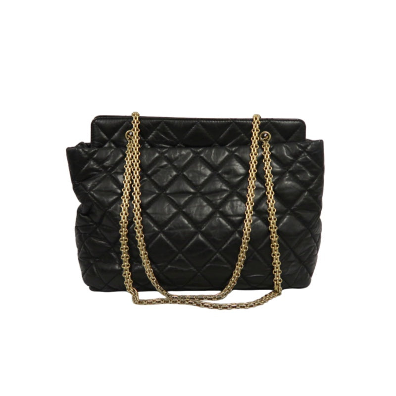CHANEL Matelassé 2.55 Tote Bag Calfskin Black Gold Hardware