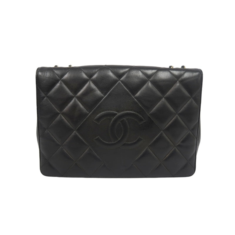 CHANEL Matelassé Chain Tote Shoulder Bag Lambskin Black Large Double CC Logo