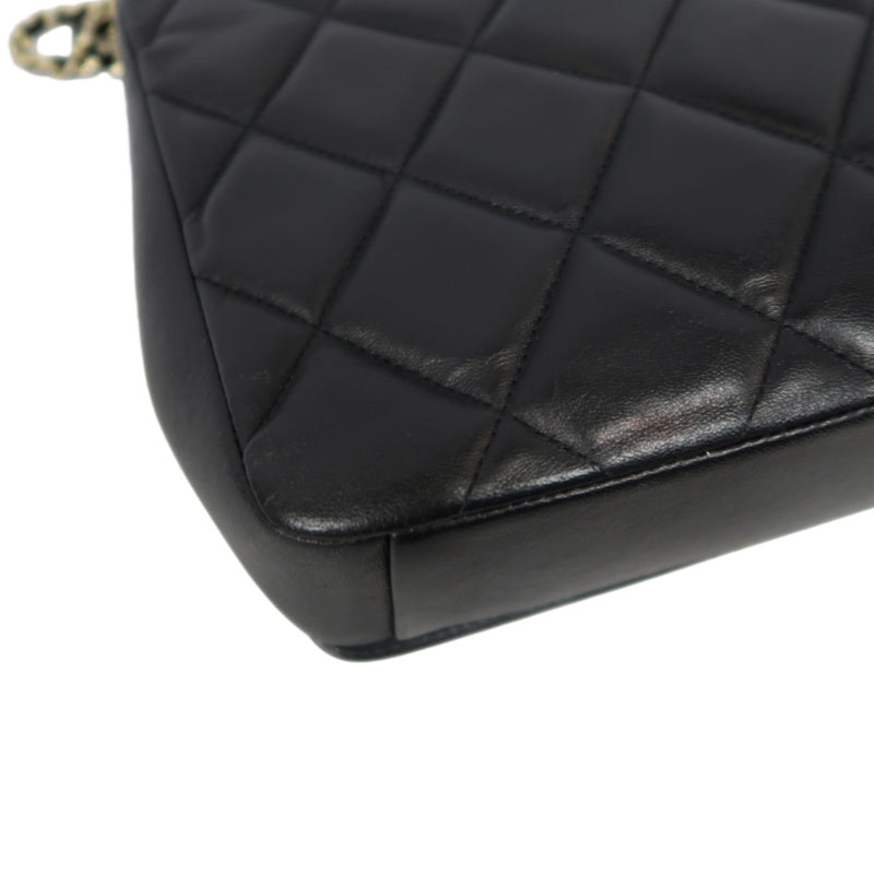 CHANEL Matelassé Chain Tote Shoulder Bag Lambskin Black Large Double CC Logo