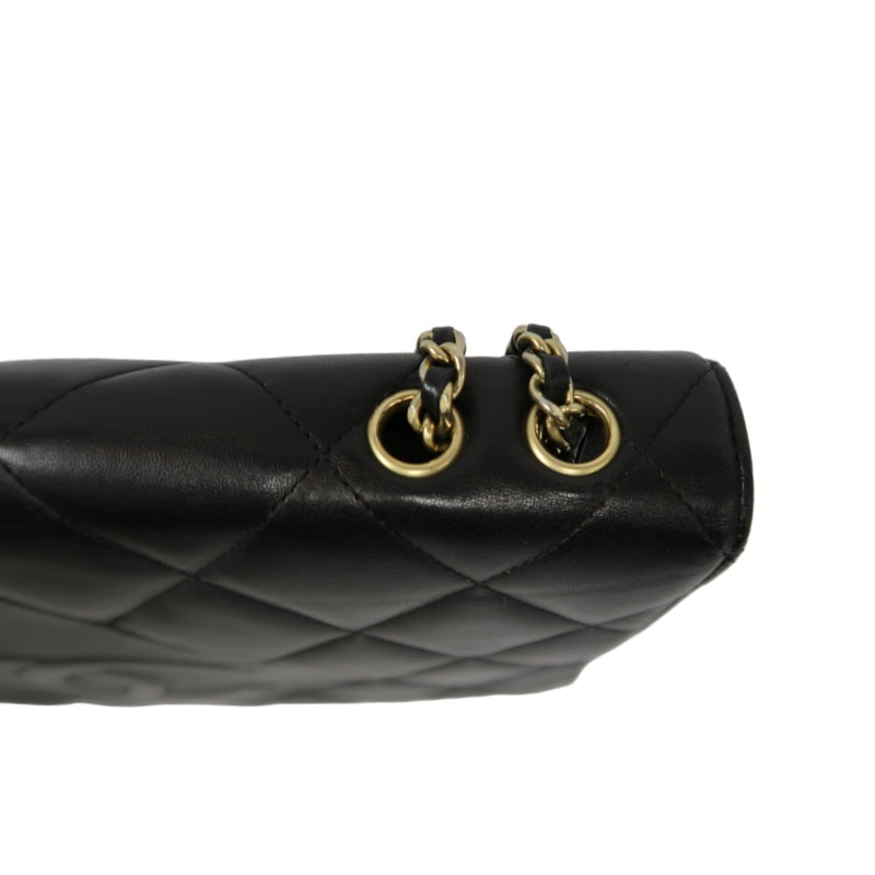 CHANEL Matelassé Chain Tote Shoulder Bag Lambskin Black Large Double CC Logo