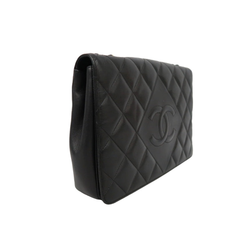 CHANEL Matelassé Chain Tote Shoulder Bag Lambskin Black Large Double CC Logo
