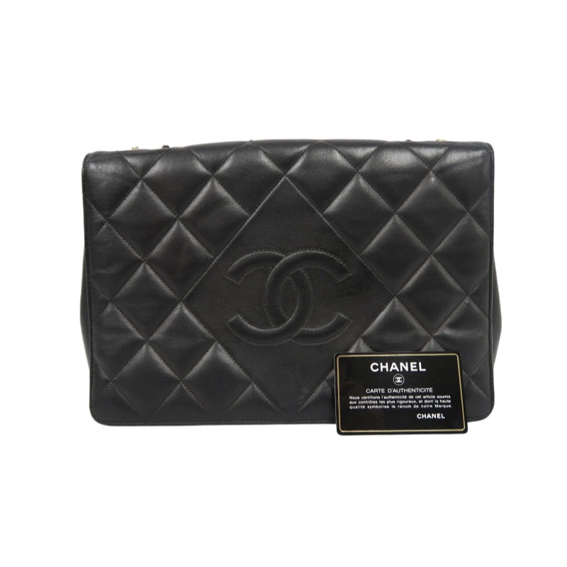CHANEL Matelassé Chain Tote Shoulder Bag Lambskin Black Large Double CC Logo