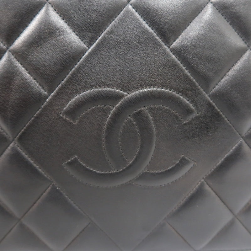 CHANEL Matelassé Chain Tote Shoulder Bag Lambskin Black Large Double CC Logo
