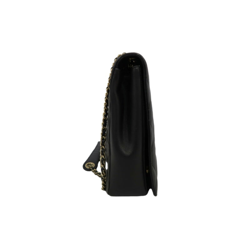 CHANEL Matelassé Chain Tote Shoulder Bag Lambskin Black Large Double CC Logo