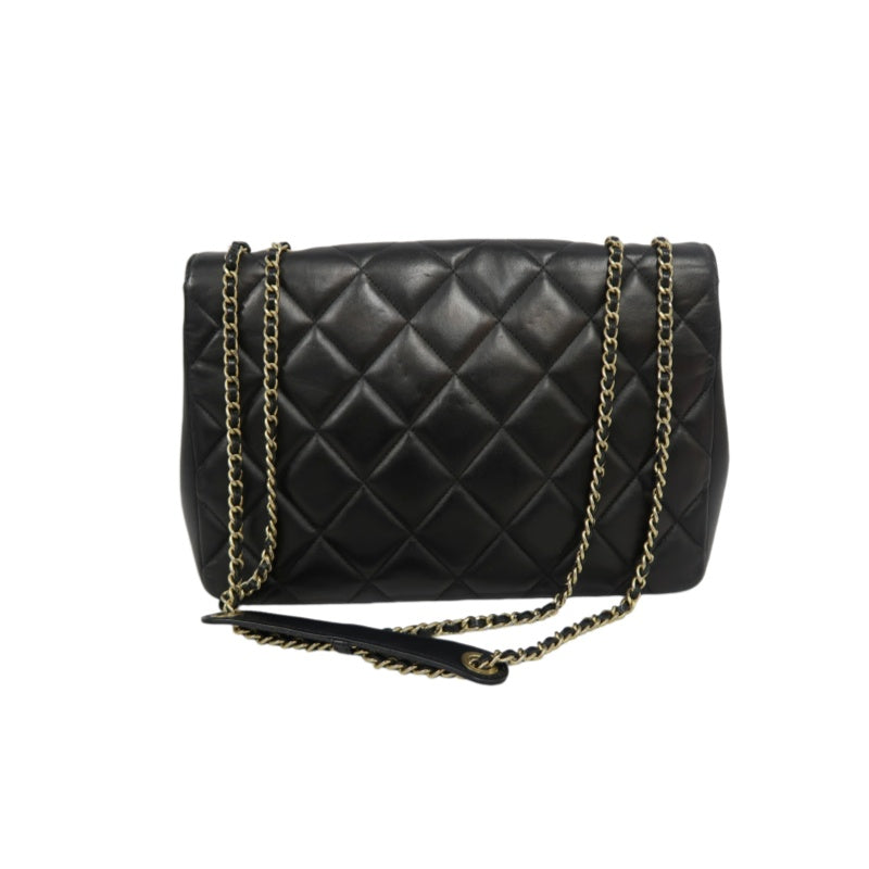 CHANEL Matelassé Chain Tote Shoulder Bag Lambskin Black Large Double CC Logo