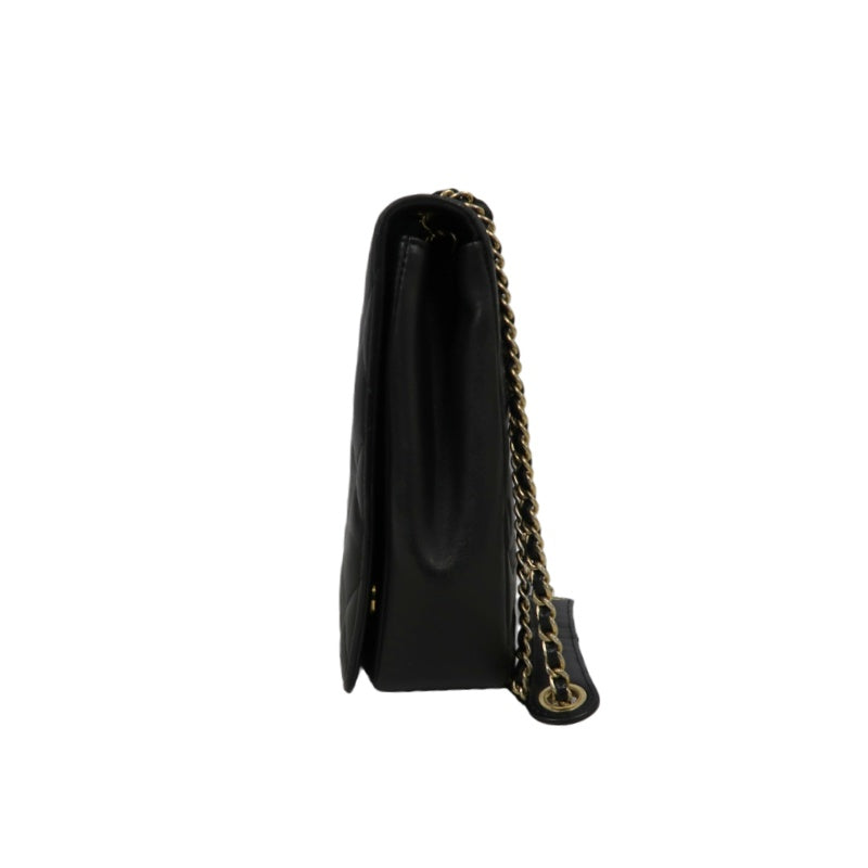 CHANEL Matelassé Chain Tote Shoulder Bag Lambskin Black Large Double CC Logo