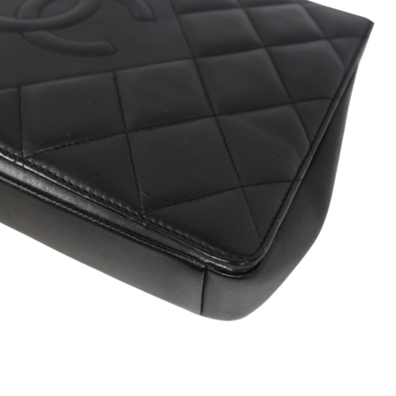 CHANEL Matelassé Chain Tote Shoulder Bag Lambskin Black Large Double CC Logo
