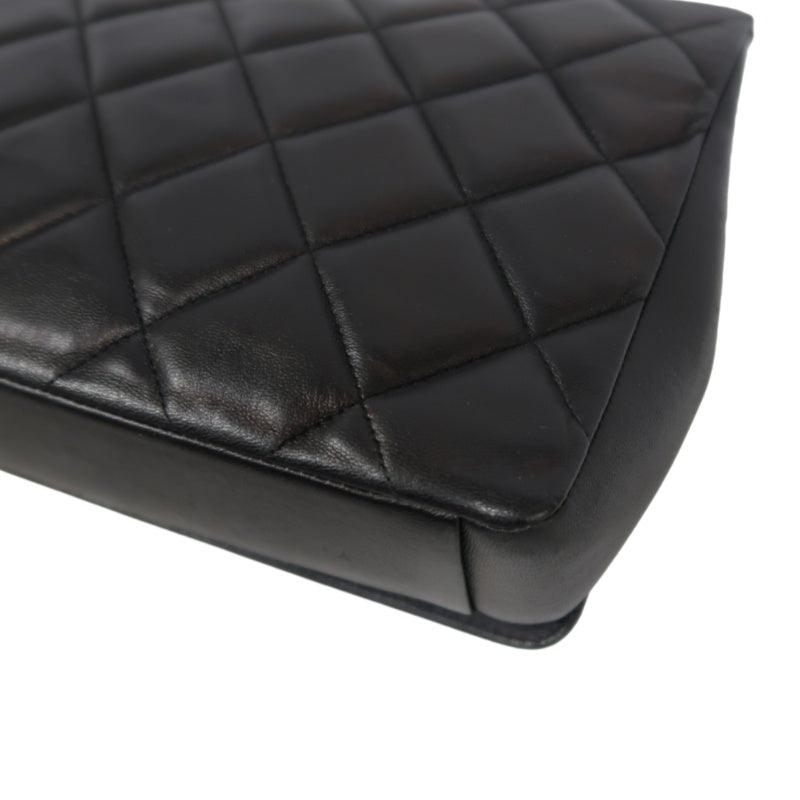 CHANEL Matelassé Chain Tote Shoulder Bag Lambskin Black Large Double CC Logo