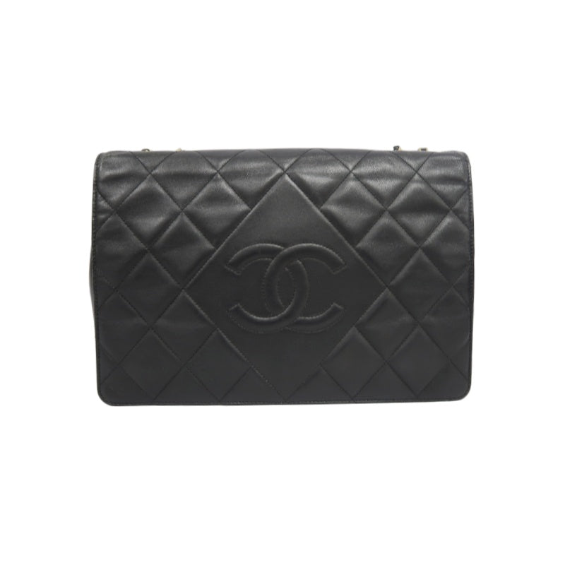 CHANEL Matelassé Chain Tote Shoulder Bag Lambskin Black Large Double CC Logo