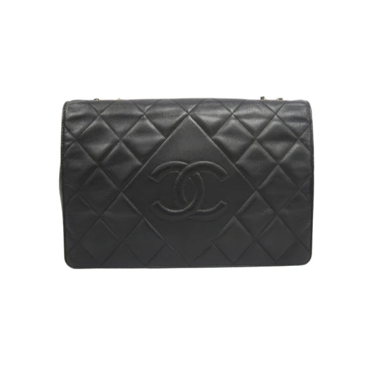 CHANEL Matelassé Chain Tote Shoulder Bag Lambskin Black Large Double CC Logo